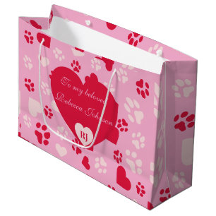 Customizable Pink Gift Bag with Paw prints Pattern