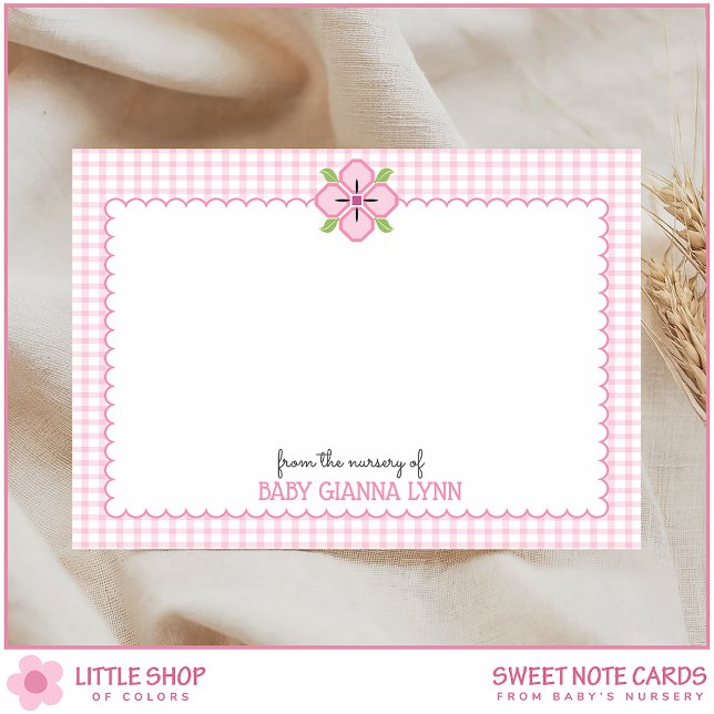 Customizable Pink Gingham Baby Girl Nursery Thank  Card (Creator Uploaded)