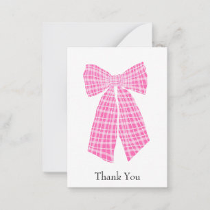 Customizable Pink Gingham Coquette Bow Thank You Card