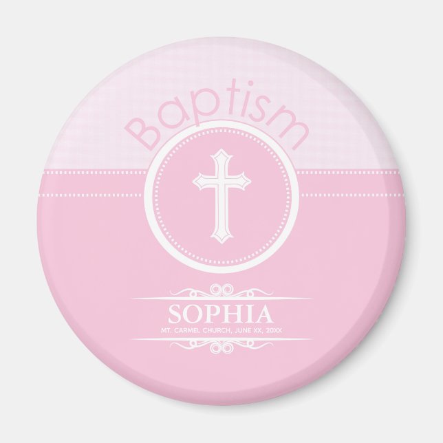 Customizable, Pink Girl Child of God Baptism Magnet (Front)