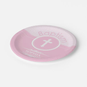 Customizable, Pink Girl Child of God Baptism Paper Plate