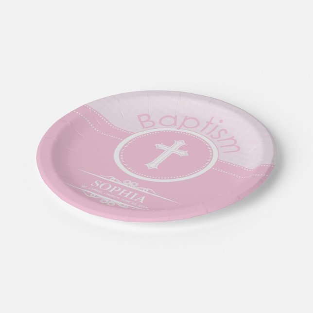 Customizable, Pink Girl Child of God Baptism Paper Plate (Angled)