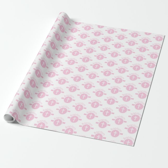 Customizable, Pink Girl Child of God Baptism Wrapping Paper (Unrolled)