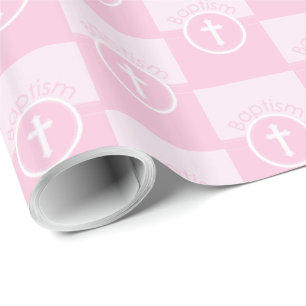 Customizable, Pink Girl Child of God Baptism Wrapping Paper