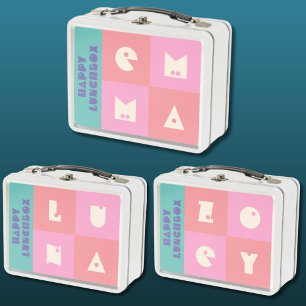 Customizable pink girl name happy Lunchbox