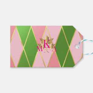 Customizable Pink & Green Argyle Gift Tags