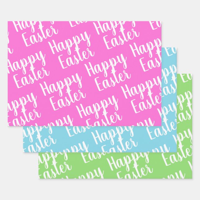 Customizable Pink Green Blue Happy Easter  Wrapping Paper Sheet (Set)
