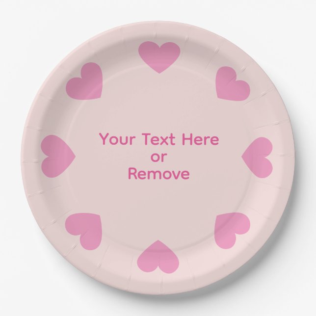 Customizable Pink Heart Paper Plates (Front)
