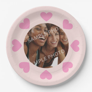 Customizable Pink Heart Photo Paper Plates