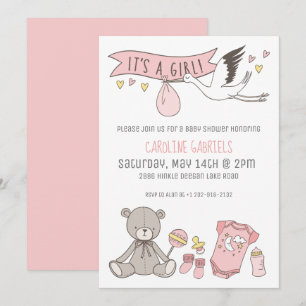 Customizable Pink It's a Girl Baby Shower Invitation