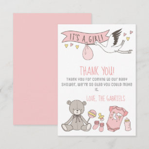 Customizable Pink It's a Girl Baby Shower Thank You Card