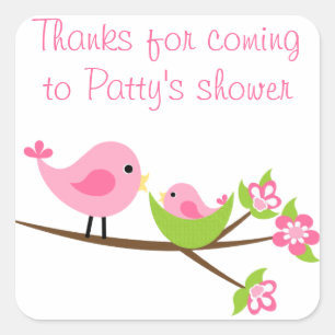 Customizable pink Mom and baby bird square sticker