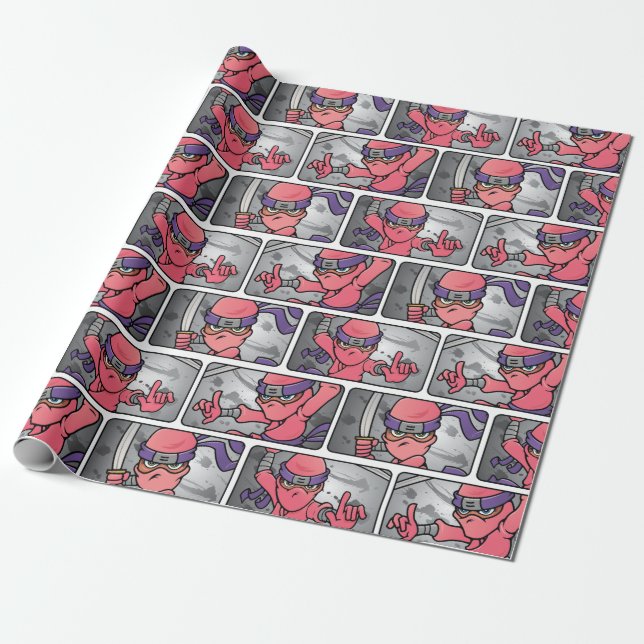 Customizable Pink Ninja Wrapping Paper (Unrolled)
