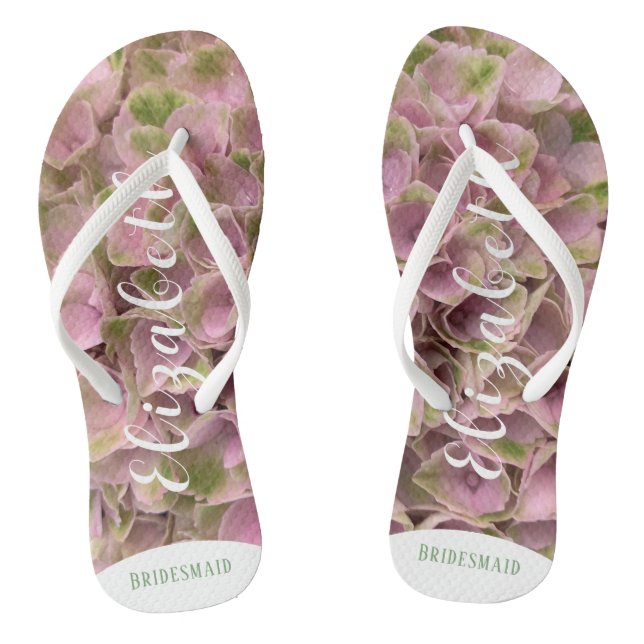 Customizable Pink & Pale Green Floral Hydrangea Flip Flops (Footbed)