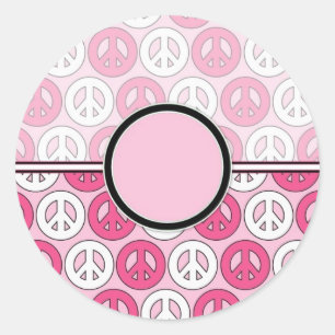 Customizable Pink Peace Symbol Card (2) Classic Round Sticker