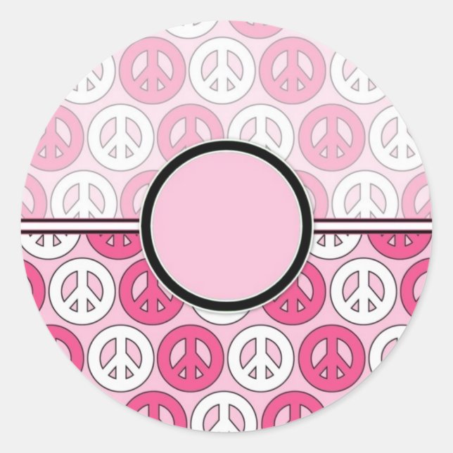 Customizable Pink Peace Symbol Card (2) Classic Round Sticker (Front)