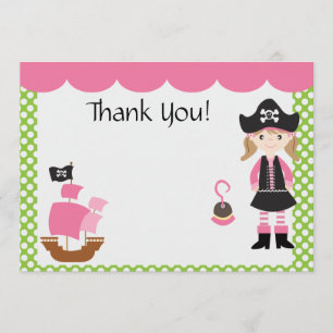 Customizable Pink Pirate Girl Thank You Card