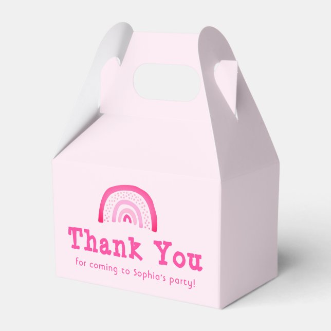 Customizable Pink Rainbow Thank You Birthday Party Favor Box (Front Side)