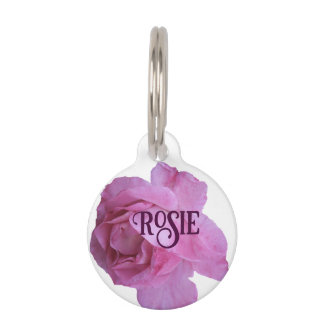 Customizable pink rose floral Rosie name fun boho Pet Tag
