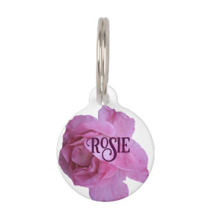Customizable pink rose flower Rosie name Pet Tag