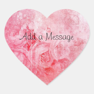 Customizable Pink Rose Heart Shaped Sticker
