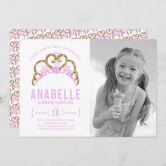 Customizable Pink Tiara Photo Birthday Invitation