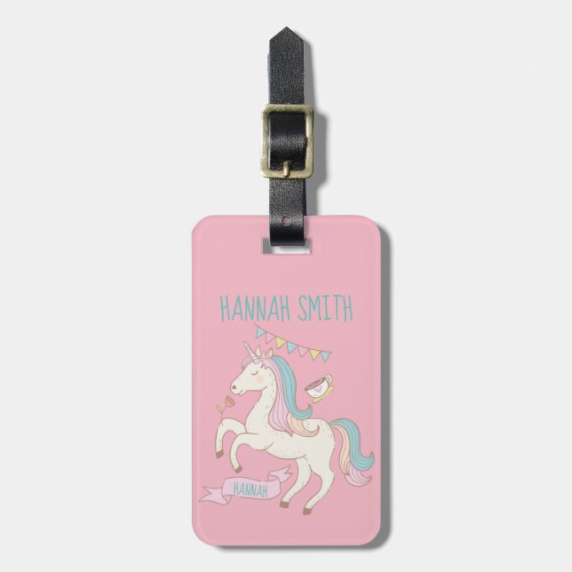Customizable Pink Unicorn Luggage Label (Front Vertical)