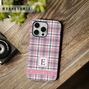 Customizable Pink White Black Checkered Pattern iPhone 15 Pro Max Case