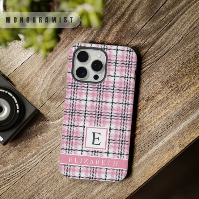 Customizable Pink White Black Chequered Pattern iPhone Case (Customizable Pink White Black Checkered Pattern iPhone Case)