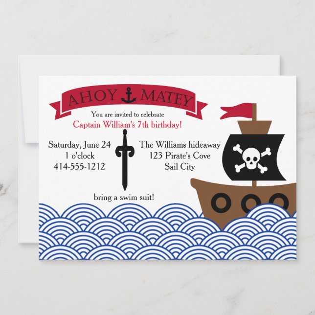 Customizable Pirate Birthday party invitation (Front)