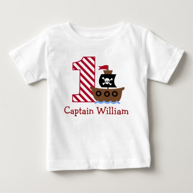 Customizable Pirate First birthday shirt one year (Front)