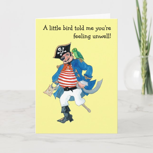 Customizable 'Pirate & Parrot' Kids Get Well Card (Front)