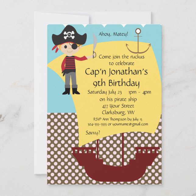 Customizable Pirate Ship Birthday Party Invitation (Front)