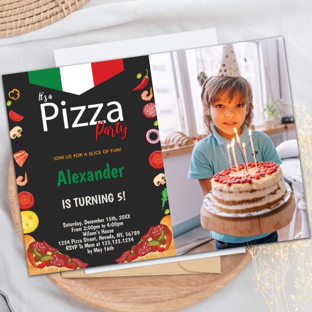 Customizable Pizza Party Invitations for Kids (Pizza Birthday Party Invitations with photo)
