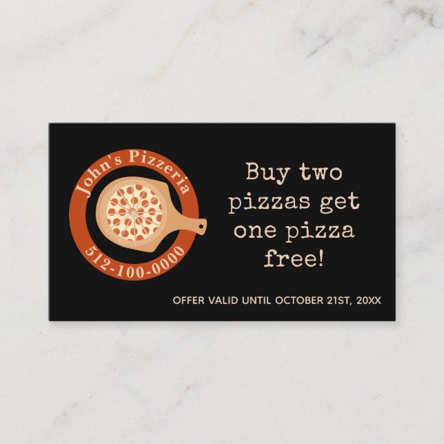 Customizable Pizza Restaurant Promo Business card  (Front)