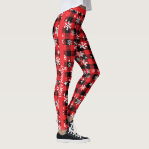 Customizable Plaid "Happy Holidays" Leggings