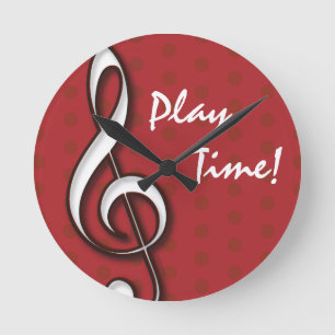 Customizable Play Time Red Treble Clef Clock