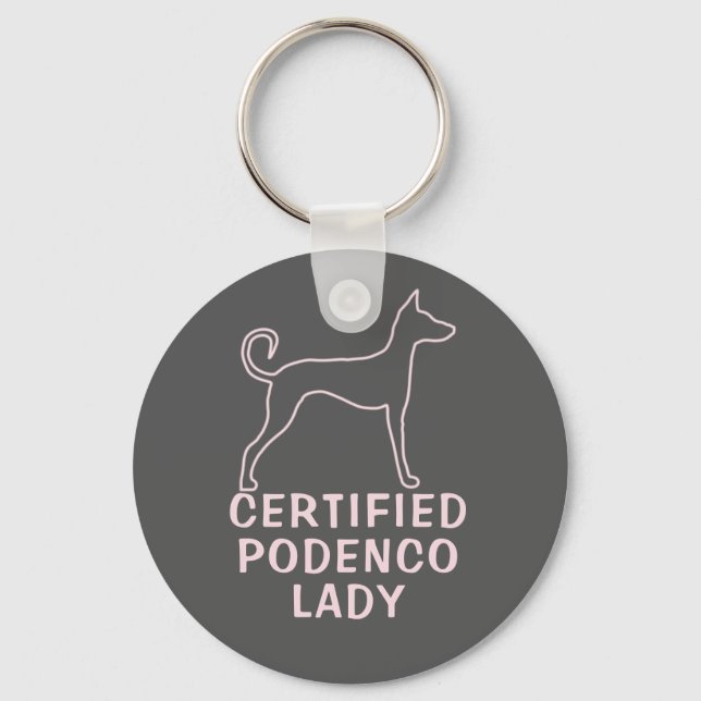 Customizable Podenco Dog Slogan Pink Logo  Keychain (Front)