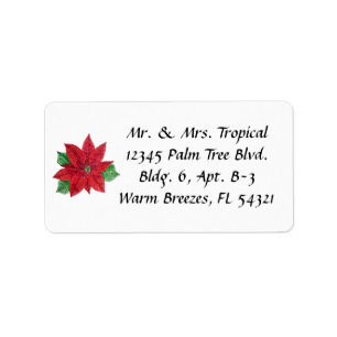 Customizable Poinsettia Address Labels - White
