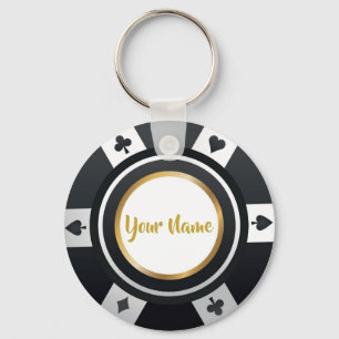 Customizable poker chip black white gold keychain