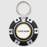 Customizable poker chip black white keychain