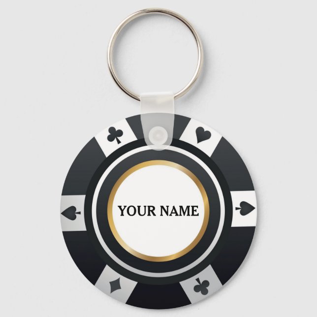 Customizable poker chip black white keychain (Front)