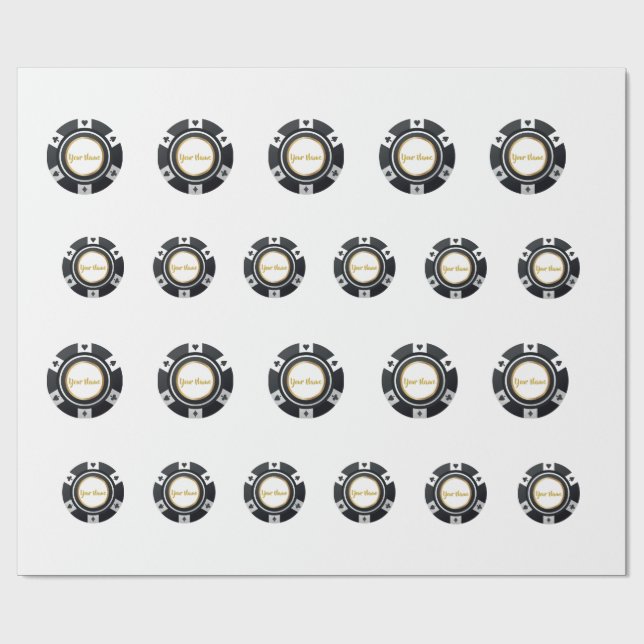 Customizable poker chips black white gold pattern wrapping paper (Flat)
