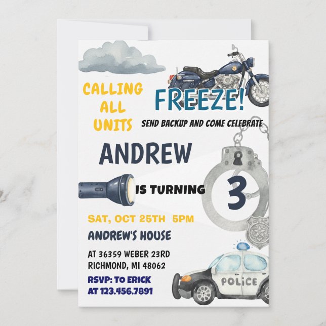 Customizable Police Cop kid birthday Party  Invitation (Front)