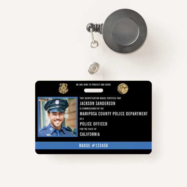 Customizable Police Department Law Enforcement ID Badge (Front with Retractable)