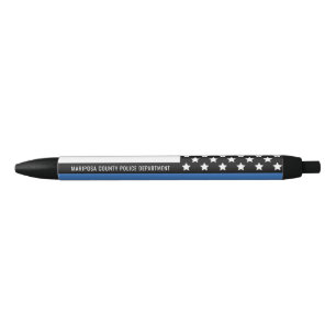 Customizable Police Department Name Thin Blue Line Black Ink Pen