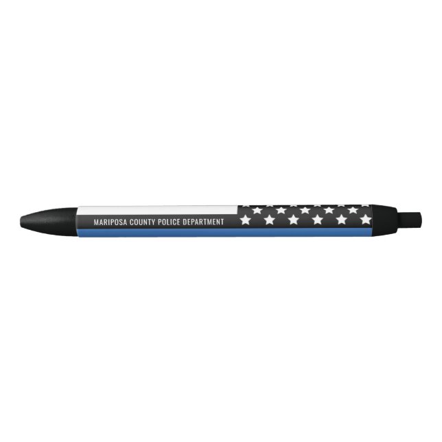 Customizable Police Department Name Thin Blue Line Black Ink Pen (Front)
