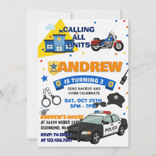 Customizable Police Officer Sheriff birthday Invitation