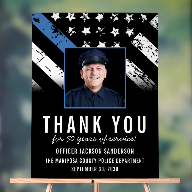 Customizable Police Retirement Photo Party Welcome Acrylic Sign (Neutral)