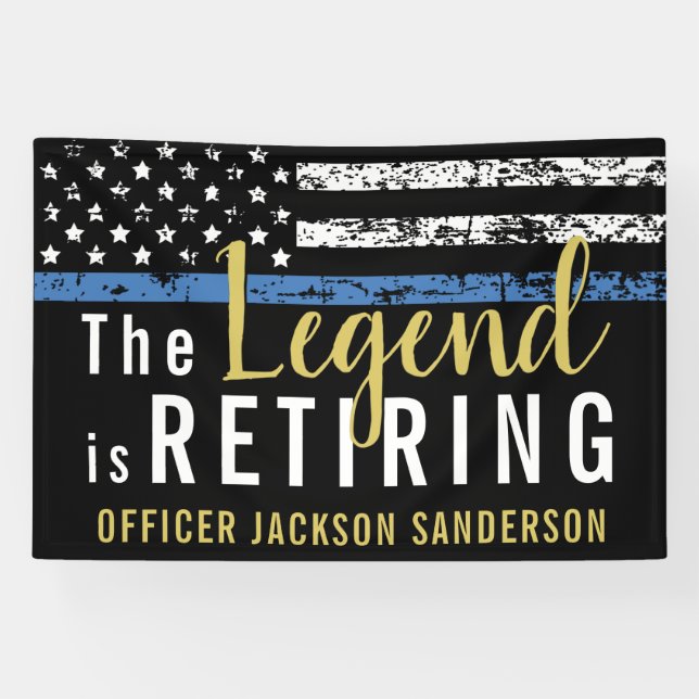 Customizable Police Retirement Thin Blue Line Banner (Horizontal)